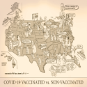 Cartoon: COVID-19 Vaccinated vs. Non-Vaccinated, conceived by Phil Ness, drawn by Reeve, 2021.